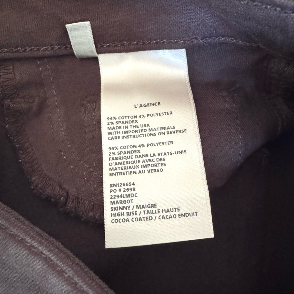 L'AGENCE Margot Coated High-Rise Skinny Jeans Cocoa Sz 27 - Picture 5 of 11
